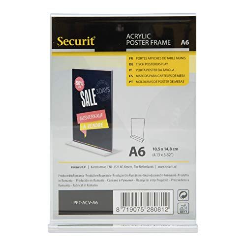 SECURIT Porta poster da tavola in acrilico retto a L Formato A6