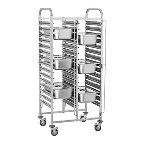 Royal Catering RCTW-30GN.1 Carrello Portavassoi Carrello Cucina Professionale (150 kg, Capacità 30 GN 1/1, Sicure Verticali per Contenitore) Acciaio Inox