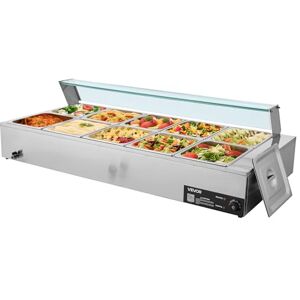 VEVOR Scaldavivande Commerciale, Scaldavivande Elettrico in Acciaio Inox da 1700 W con Coperchio in Vetro, Bagnomaria da Banco a 10 Teglie, con Mestoli per Zuppa e Forati, per Ristoranti VEVOR Scaldavivande Commerciale, Scaldavivande Elettrico in Acciaio Inox da 1700 W con Coperchio in Vetro, Bagnomaria da Banco a 10 Teglie, con Mestoli per Zuppa e Forati, per Ristoranti
