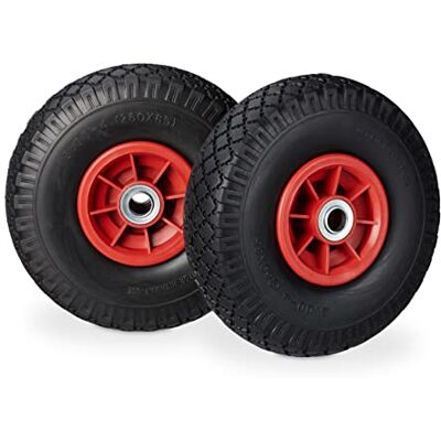 Relaxdays 4x Ruote per Carriola, in Gomma Antipanne, 3.00-4", Asse 20mm, max.80 kg, 260 x 85 mm, Nero-Rosso Relaxdays 4x Ruote per Carriola, in Gomma Antipanne, 3.00-4", Asse 20mm, max.80 kg, 260 x 85 mm, Nero-Rosso