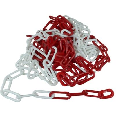 Dörner + Helmer Catena di bloccaggio, 6 mm di spessore, lunghezza 5 m, in plastica PE, chiusura a sacchetto, a maglie lunghe, rosso/bianco Dörner + Helmer Catena di bloccaggio, 6 mm di spessore, lunghezza 5 m, in plastica PE, chiusura a sacchetto, a maglie lunghe, rosso/bianco