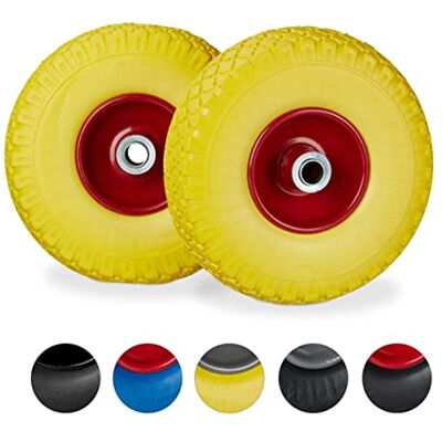 Relaxdays 2 Ruote per Carrello Standard, in Gomma Antipanne, 3.00-4", ASSE 20mm, Max.100 kg, 260x85 mm, Giallo Rosso Relaxdays 2 Ruote per Carrello Standard, in Gomma Antipanne, 3.00-4", ASSE 20mm, Max.100 kg, 260x85 mm, Giallo Rosso