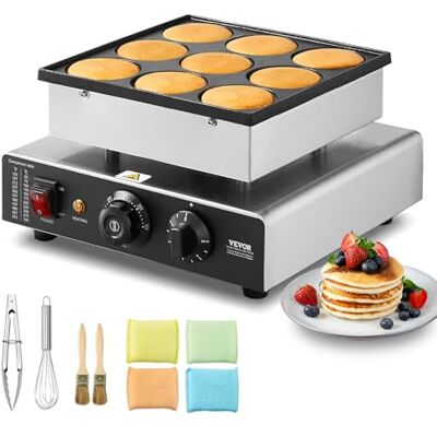VEVOR Macchina per mini pancake olandese da cucina commerciale, 9 Pezzi, Diametro 76 mm, Macchina per mini dorayaki, 850 W, Controllo temperatura e tempo, per Cucina commerciale, Feste, Evento VEVOR Macchina per mini pancake olandese da cucina commerciale, 9 Pezzi, Diametro 76 mm, Macchina per mini dorayaki, 850 W, Controllo temperatura e tempo, per Cucina commerciale, Feste, Evento