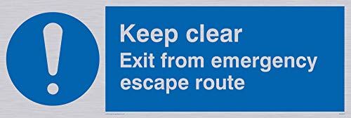 Viking segni  "Keep Clear uscita da emergenza Escape Route" Sign vinile, argento, 100 mm altezza x 300 mm larghezza