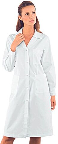 Isacco Camice Donna Bianco, Bianco, XL, 65% Poliestere 35% Cotone, Manica Lunga, Bottoni a pressione Tessuto 195 gr/m²