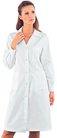 Isacco Camice Donna Bianco, Bianco, XL, 65% Poliestere 35% Cotone, Manica Lunga, Bottoni a pressione Tessuto 150 gr/m²