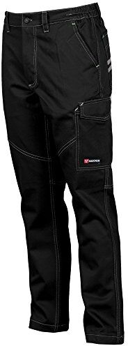 PAYPER Worker Pantalone da Lavoro Unisex Donna Uomo multistagione 100% Cotone Chiusura Zip Tasche Anteriori Laterali Posteriori Porta Metro Bande Reflex Nero (4XL)