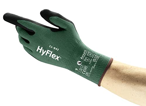 Ansell HyFlex 11-842 Guanti da Lavoro Professionali, Rivestimento in Nitrile Resistente all'Abrasione, Protezione per Usi Industriali e Meccanici, Touchscreen, Nero, Taglia M (12 Paia)