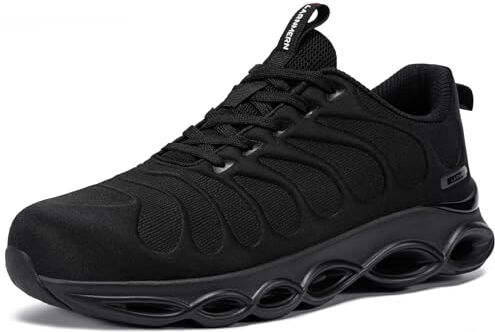 LARNMERN Scarpe Antinfortunistiche Uomo Donna Scarpe Antinfortunistica Moda Traspiranti Leggere con Punta in Acciaio Ammorti Scarpe da Lavoro Comodo (Nero Larga,42.5EU)