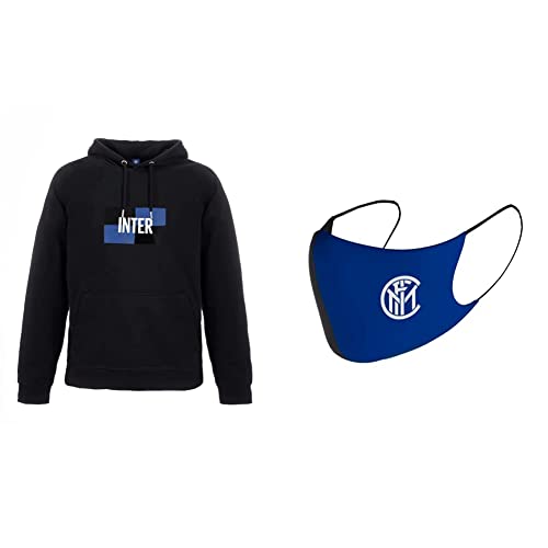 Inter New Logo Felpa con Cappuccio Black & Mascherina Facciale Unisex,Adulto, Blu, 3 Pezzi