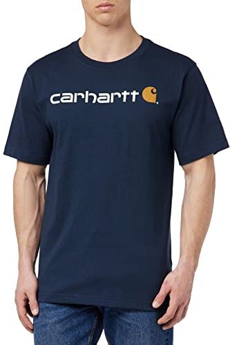 Carhartt T-Shirt Pesante, Vestibilità Comoda, Manica Corta, Grafica Del Logo, Uomo, Blu (Navy), XL