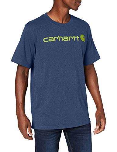 Carhartt T-Shirt Pesante, Vestibilità Comoda, Manica Corta, Grafica Del Logo, Uomo, Blu (Blu Cobalto Scuro Heather), S