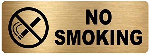 Platinum Cartello in metallo con scritta "No Smoking" in alluminio, color oro, con immagine e avviso per porta, ufficio, negozio, magazzino, scuola, bar, ristorante, pub, affari, salute, sicurezza, 200 x 75 mm