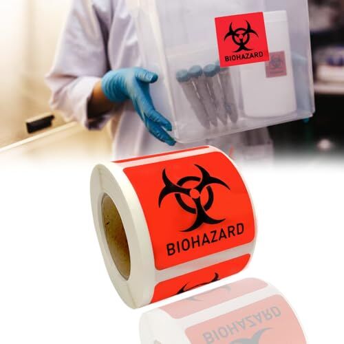 Bemaxy Biohazard Etichetta di avvertimento di sicurezza per pericolo – 5,1 x 5,1 cm – Adesivo autoadesivo impermeabile, resistente alle alte temperature, lunga durata (250)