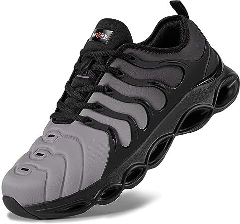 LARNMERN Scarpe Antinfortunistiche Uomo Leggere Scarpe Antinfortunistica Comodo Moda con Punta in Acciaio Traspiranti Scarpe da Lavoro Ammorti(Nero Grigio,42.5EU)