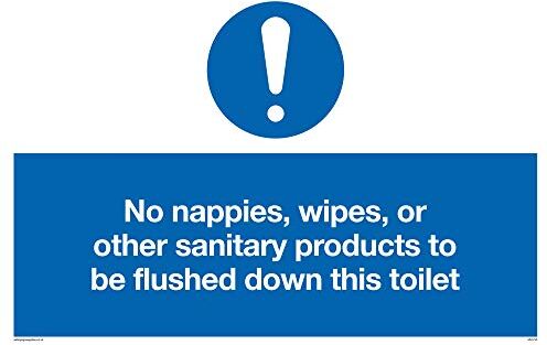 Viking Cartello "No Nappies, Wipes, or Other Sanitary Products To Be Flushed Down This Toilet", vinile, 200 mm H x 300 mm W