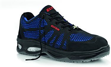 ELTEN Scarpe Antinfortunistiche Logan Blu Low ESD S1, Uomo, Tessuto, Puntale in plastica (più Leggero del Puntale in Acciaio), Leggero, Sportivo, Nero/Blu, Misura: 44