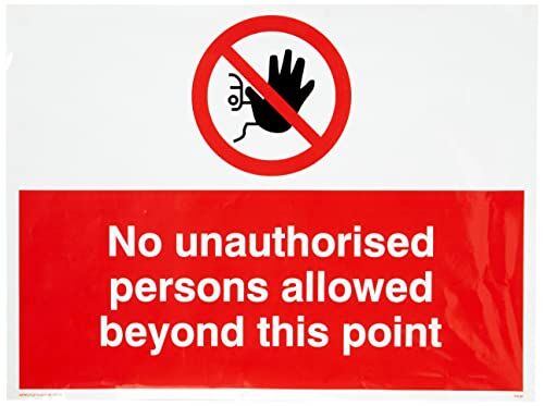 Viking Cartello "No Unauthorised Persons Allowed Beyond This Point", vinile, 300 mm H x 400 mm W, rosso