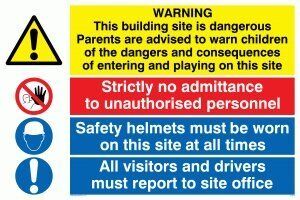 Viking segni  "cantiere safety-warning-no admittance-safety helmets-report to reception" Sign, 3 mm, in alluminio, composito, 400 mm altezza x 300 mm larghezza