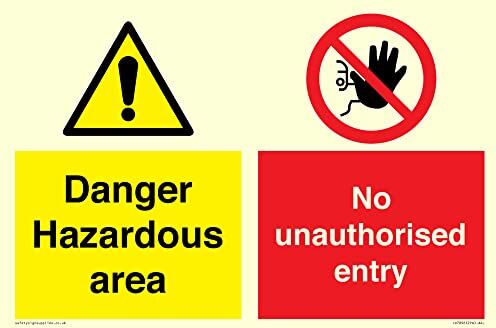 Viking Cartello con scritta "Danger Hazardous area No unauthorsied entry", 300 x 200 mm, formato A4L