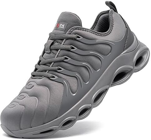 LARNMERN Scarpe Antinfortunistiche Uomo Leggere Scarpe Antinfortunistica Comodo Moda con Punta in Acciaio Traspiranti Scarpe da Lavoro Ammorti(Grigio,40.5EU)