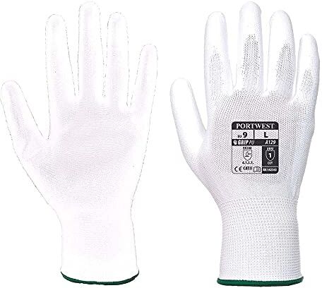 Portwest Guanto  A129 PU Palm, Cartone pieno 480, taglia M, Colore Bianco