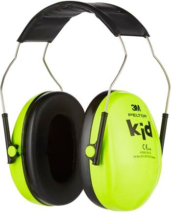 3M Cuffie per bambini  paraorecchie verde neon per bambini, protegge dai livelli di rumore nell'intervallo di 87-98 dB (SNR 27 dB) in ambienti rumorosi, taglia unica, S