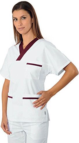 Isacco Collo a V Casacca con Inserto, Taglia XXL, Bianco/Bordeaux