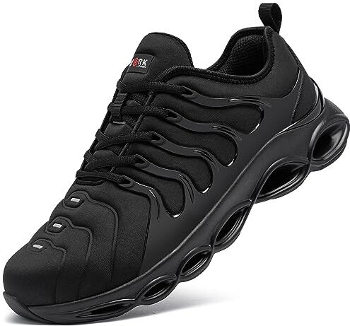 LARNMERN Scarpe Antinfortunistiche Uomo Leggere Scarpe Antinfortunistica Comodo Moda con Punta in Acciaio Traspiranti Scarpe da Lavoro Ammorti(Nero,42 EU)