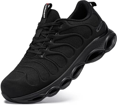 LARNMERN Scarpe Antinfortunistiche Uomo Moda Scarpe Antinfortunistica Leggere Comodo con Punta in Acciaio Ammorti Scarpe da Lavoro Traspiranti(Nero Puro,39EU)