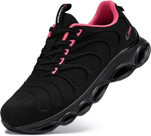 LARNMERN Scarpe Antinfortunistiche Moda Scarpe Antinfortunistica Leggere Comodo con Punta in Acciaio Ammorti Scarpe da Lavoro Traspiranti(Rosa Nera Rossa,41EU)