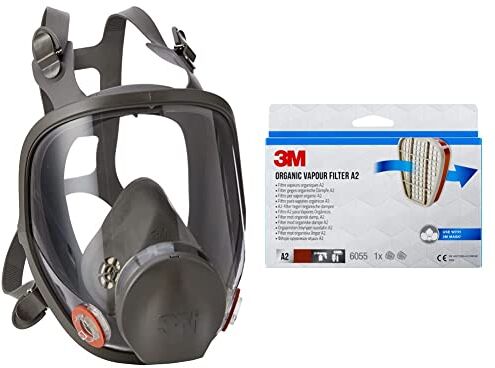 3M 6800M Maschera a Pieno Facciale, Riutilizzabile, Misura Media, Grigio & Filtro per Vapori Organici 6055, A2 per le Serie 6000 E 6500, 1PR/PK