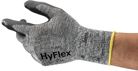 Ansell HyFlex 11-801 Guanti da Lavoro Professionali, Rivestimento in Nitrile Resistente all'Abrasione, Protezione Professionale per Usi Generali e Meccanici, Grigio, Taglia L (12 Paia)