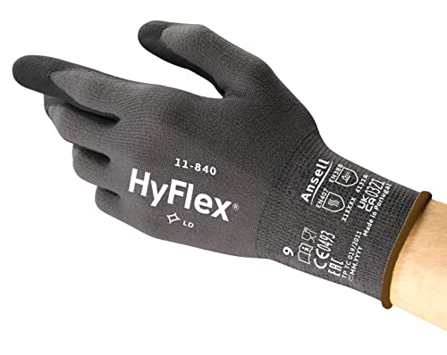 Ansell HyFlex 11-840 Guanti da Lavoro Professionali, Rivestimento in Nitrile Resistente all'Abrasione, Protezione Professionale per Usi Industriali e Meccanici, Nero, Taglia XS (12 Paia)