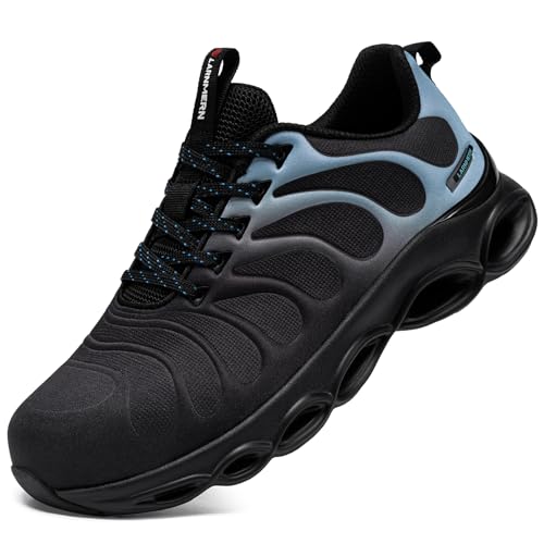 LARNMERN Scarpe Antinfortunistiche Uomo Moda Scarpe Antinfortunistica Leggere Comodo con Punta in Acciaio Ammorti Scarpe da Lavoro Traspiranti(Blu Fumo,38.5EU)