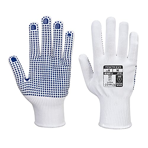 Portwest Guanto a pois, taglia: M, colore: bianco/blu,