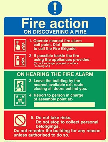 Viking segni  "Fire Action Notice on scoprire un incendio" Sign, Photoluminescent vinile, sticker, 150 mm altezza x 200 mm larghezza