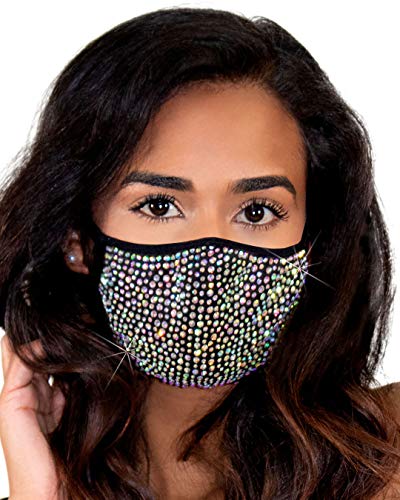 Leg Avenue Zuri Rhinestone Fashionable Face Mask mascherina con strass con tasca filtro, Taglia Unica