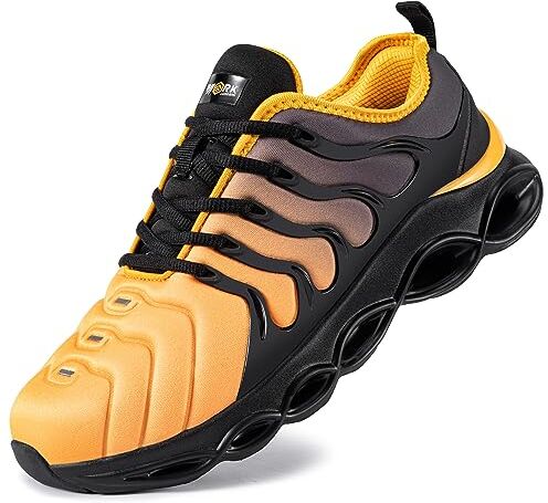 LARNMERN Scarpe Antinfortunistiche Uomo Leggere Scarpe Antinfortunistica Comodo Moda con Punta in Acciaio Traspiranti Scarpe da Lavoro Ammorti(Giallo,40.5EU)