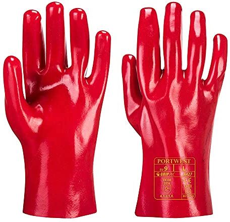 Portwest Guanto in PVC 27 cm, Colore: Rosso, Taglia: XL,