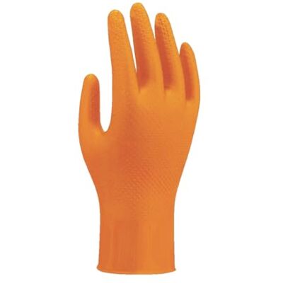SHOWA 709HVO, 100% Nitrile, resistente agli agenti chimici, senza supporto, uso singolo, arancione ad alta visibilità, cassa di 1000 guanti, taglie S SHOWA 709HVO, 100% Nitrile, resistente agli agenti chimici, senza supporto, uso singolo, arancione ad alta visibilità, cassa di 1000 guanti, taglie S