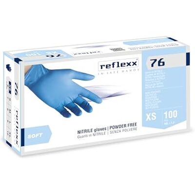 Reflexx Guanti in Nitrile senza Polvere 3.5 gr, Taglia XS, 100 Pezzi, Azzurro Reflexx Guanti in Nitrile senza Polvere 3.5 gr, Taglia XS, 100 Pezzi, Azzurro