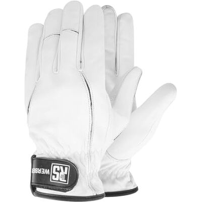 RS WERBER guanti di montaggio in pelle di fiore di capra/taglia 08, 1 paio/bianco/tipo meccanics/Il guanto in pelle più comodo sul mercato/guanti da lavoro in pelle/guanti in pelle/con velcro RS WERBER guanti di montaggio in pelle di fiore di capra/taglia 08, 1 paio/bianco/tipo meccanics/Il guanto in pelle più comodo sul mercato/guanti da lavoro in pelle/guanti in pelle/con velcro