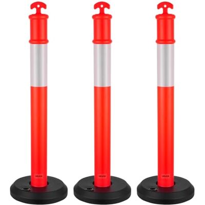 VEVOR Pali Delimitatori di Traffico, 3 Pezzi, Paletti di Sicurezza Stradale da 1140 mm con Base Riempibile e Strisce Riflettenti, Pali Delimitatori Resistenti per Cantieri Edili, Parcheggi, Rosso VEVOR Pali Delimitatori di Traffico, 3 Pezzi, Paletti di Sicurezza Stradale da 1140 mm con Base Riempibile e Strisce Riflettenti, Pali Delimitatori Resistenti per Cantieri Edili, Parcheggi, Rosso