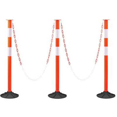 VEVOR Pali Delimitatori di Traffico, 3 Pezzi, Paletti di Sicurezza Stradale da 871 mm con Base Appesantita Strisce e Catena, Pali Delimitatori Resistenti per Cantieri Edili, Parcheggi, Rosso VEVOR Pali Delimitatori di Traffico, 3 Pezzi, Paletti di Sicurezza Stradale da 871 mm con Base Appesantita Strisce e Catena, Pali Delimitatori Resistenti per Cantieri Edili, Parcheggi, Rosso
