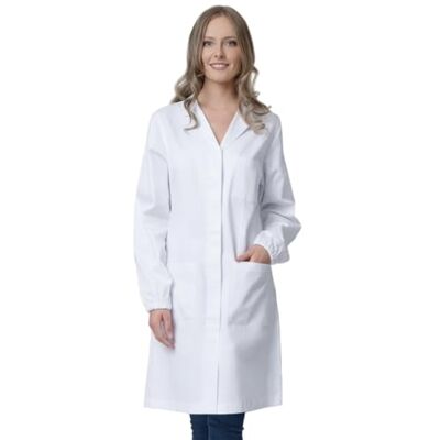 Lavoro Camice da Laboratorio Donna, Cotone Bianco, Polsini Elasticizzati, Bottoni Automatici Lavoro Camice da Laboratorio Donna, Cotone Bianco, Polsini Elasticizzati, Bottoni Automatici