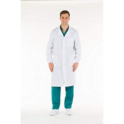 GIMA Camice Bianco Unisex, 100% Cotone Alta Qualità, con Bottoni Automatici e Polsini Elastici, Taglia EU 58, Linea Professionale, per Medici e Studenti GIMA Camice Bianco Unisex, 100% Cotone Alta Qualità, con Bottoni Automatici e Polsini Elastici, Taglia EU 58, Linea Professionale, per Medici e Studenti