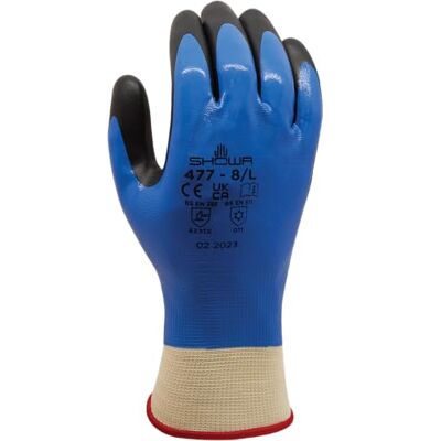 SHOWA 477 x L poliestere tessuto Träger Nylon guanti multiuso, acrilico foderate, interno completo rivestimento in nitrile, oltre schiuma nitrile su palmo, XL, blu SHOWA 477 x L poliestere tessuto Träger Nylon guanti multiuso, acrilico foderate, interno completo rivestimento in nitrile, oltre schiuma nitrile su palmo, XL, blu
