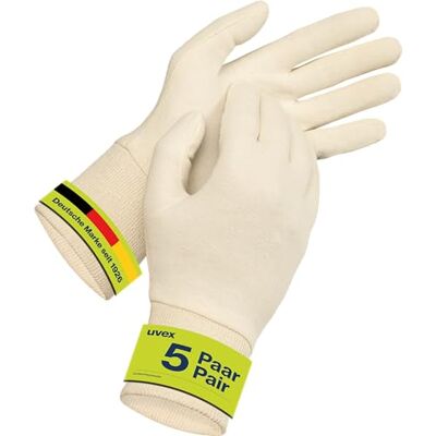 Uvex Guanti in cotone, 5 paia – guanti da trucco e montaggio con elastan (sottovesto, guanto) – traspiranti, elastici e delicati – naturale, taglia 08/M Uvex Guanti in cotone, 5 paia – guanti da trucco e montaggio con elastan (sottovesto, guanto) – traspiranti, elastici e delicati – naturale, taglia 08/M