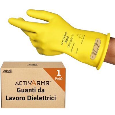 Ansell ActivArmr Guanti Dielettrici per Elettricisti, Classe 00 (Tensione fino 500V), Protezione per Lavori Elettrici, Lattice di Gomma Isolante, 28cm, Giallo, Taglia XL (1 Paio) Ansell ActivArmr Guanti Dielettrici per Elettricisti, Classe 00 (Tensione fino 500V), Protezione per Lavori Elettrici, Lattice di Gomma Isolante, 28cm, Giallo, Taglia XL (1 Paio)